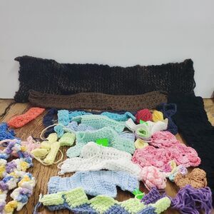 Mixed Lot Multicolor Hand Crocheted Flowers Scrunchies Butterfly - Craft Supply